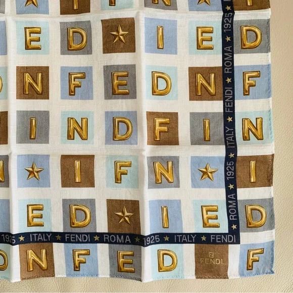 Fendi handkerchief scarf bandana excellent pre owned condition blue brown white